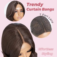 Parochňa Style Icon s hnedou ofinou, HD čipkou vpredu, dĺžkou 26 palcov, vrstvená, syntetická, 13x5x1 T-part, vhodná na každodenné nosenie aj na párty 3