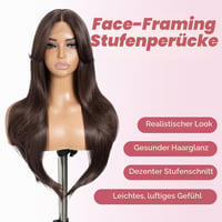 Parochňa Style Icon s hnedou ofinou, HD čipkou vpredu, dĺžkou 26 palcov, vrstvená, syntetická, 13x5x1 T-part, vhodná na každodenné nosenie aj na párty 2