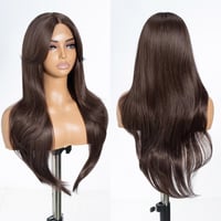 Parochňa Style Icon s hnedou ofinou, HD čipkou vpredu, dĺžkou 26 palcov, vrstvená, syntetická, 13x5x1 T-part, vhodná na každodenné nosenie aj na párty 1