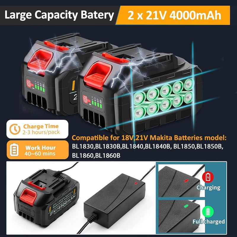SUAIIOLK 21V Akkumulátoros Fűnyíró Makita Kompatibilis 4 Pengefej 750W Kefe Nélküli