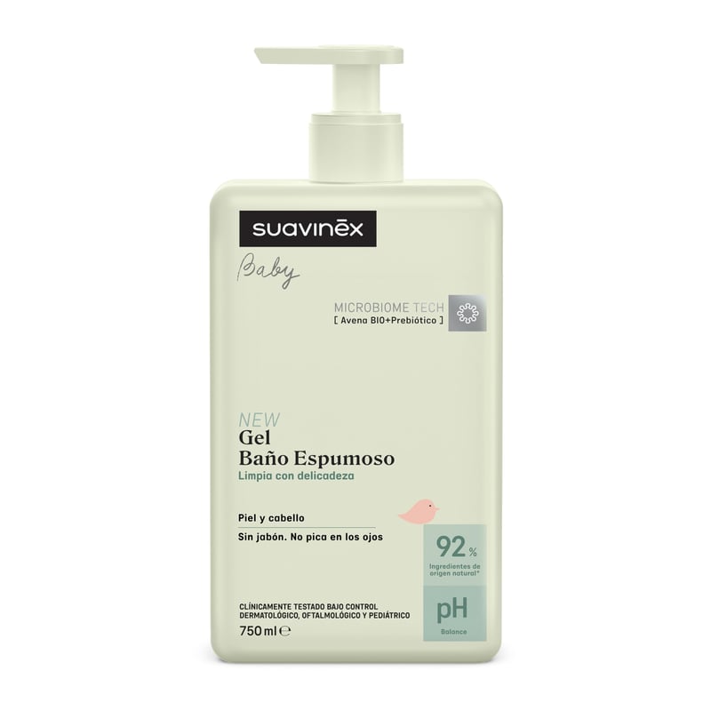 SUAVINEX Gel de duș și șampon spumant pentru bebeluși - Pentru piele și păr, 750 ml