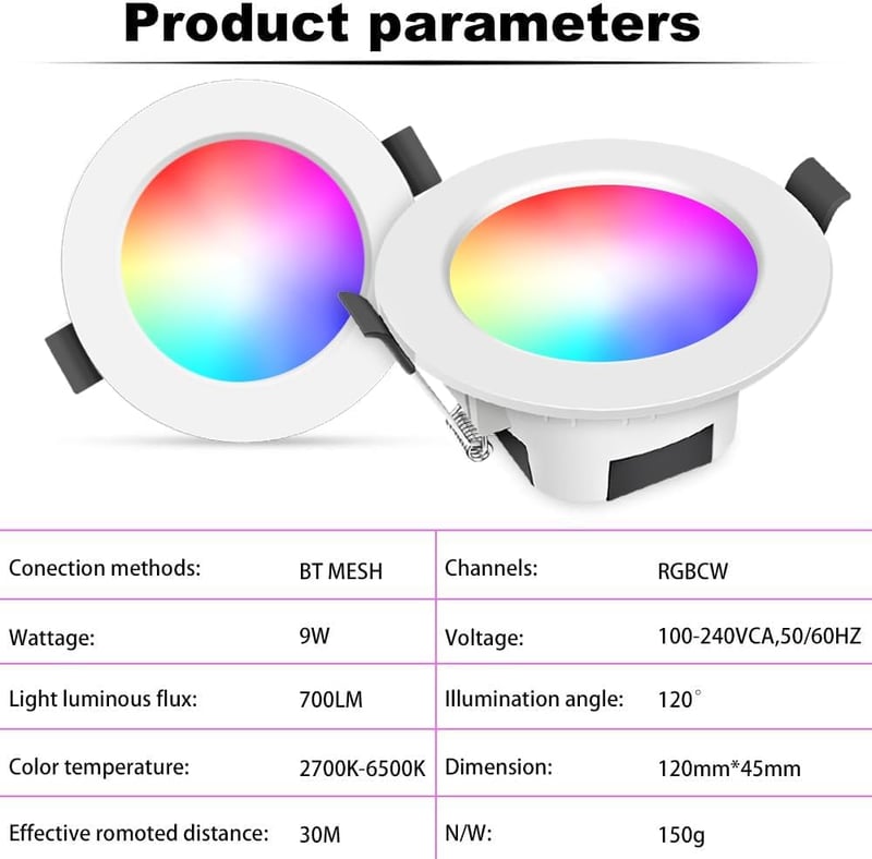 SUBOSI 10 db WiFi Bluetooth LED beépíthető lámpa RGBIC 9W okos érintőpanellel