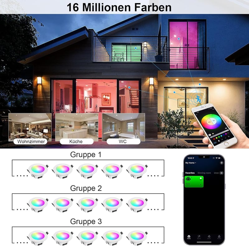 SUBOSI 10 db WiFi Bluetooth LED beépíthető lámpa RGBIC 9W okos érintőpanellel