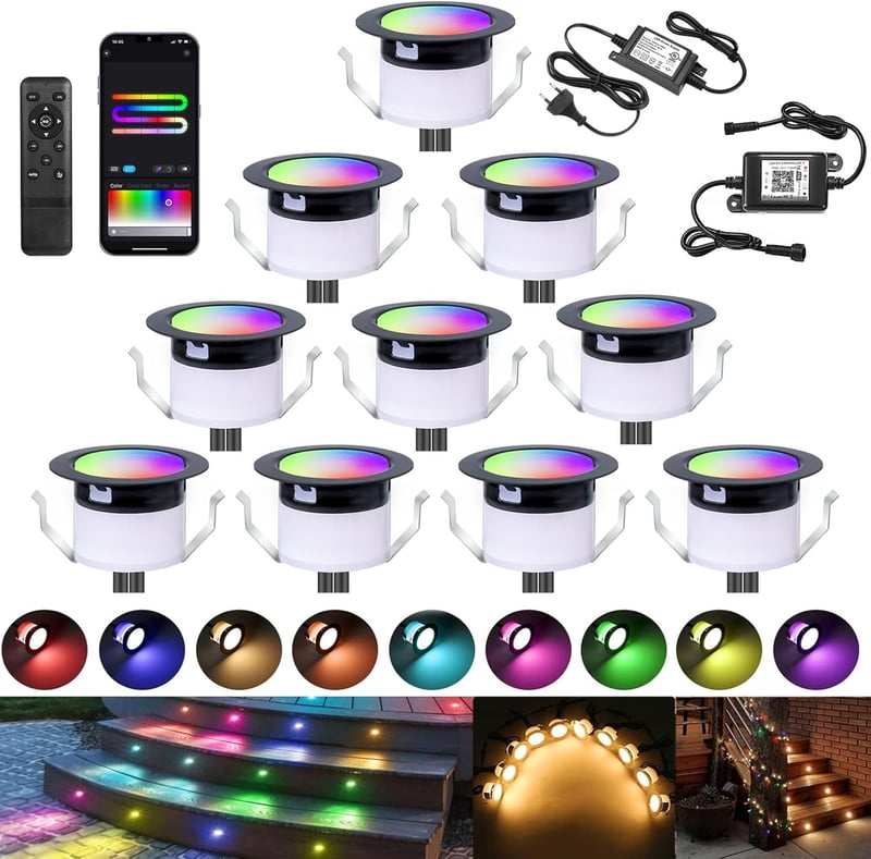 SUBOSI 10db WiFi LED padlóba süllyeszthető lámpa RGBIC meleg fehér IP67 vízálló