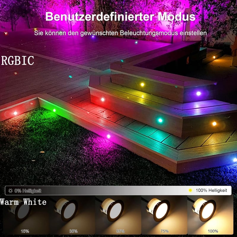 SUBOSI 10db WiFi LED padlóba süllyeszthető lámpa RGBIC meleg fehér IP67 vízálló