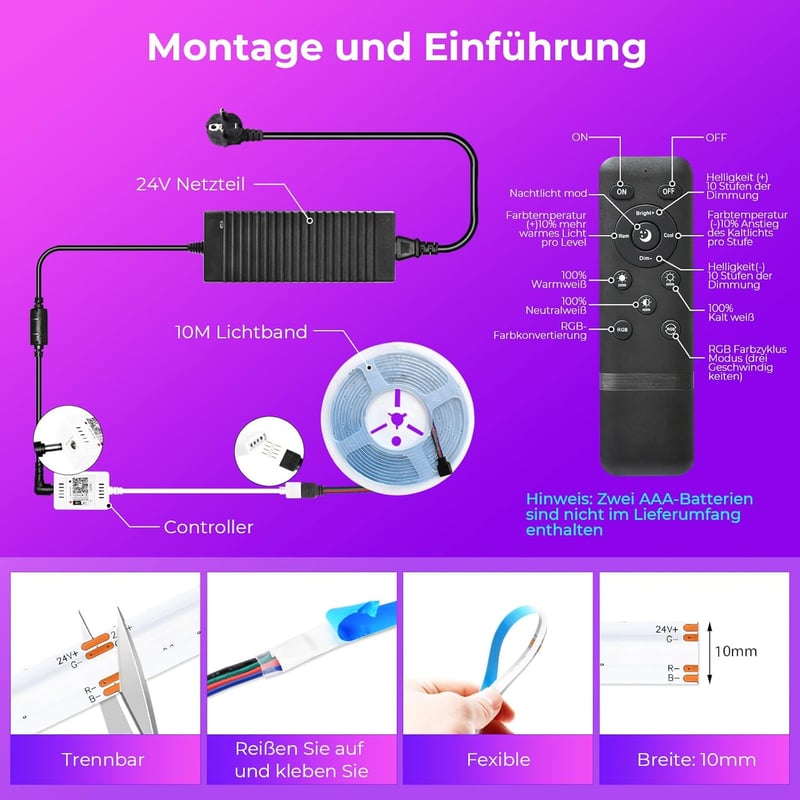 SUBOSI 10m COB LED szalag Alexa Google Home WiFi RGB zenevetítés 576 LED