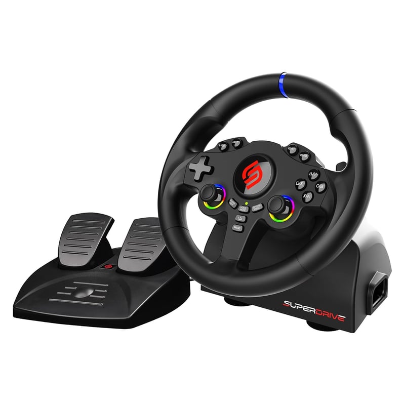 SUBSONIC Superdrive 220 RS-5 versánykormány PS5/PC-hez, 22 cm, 180°, pedálokkal - fekete