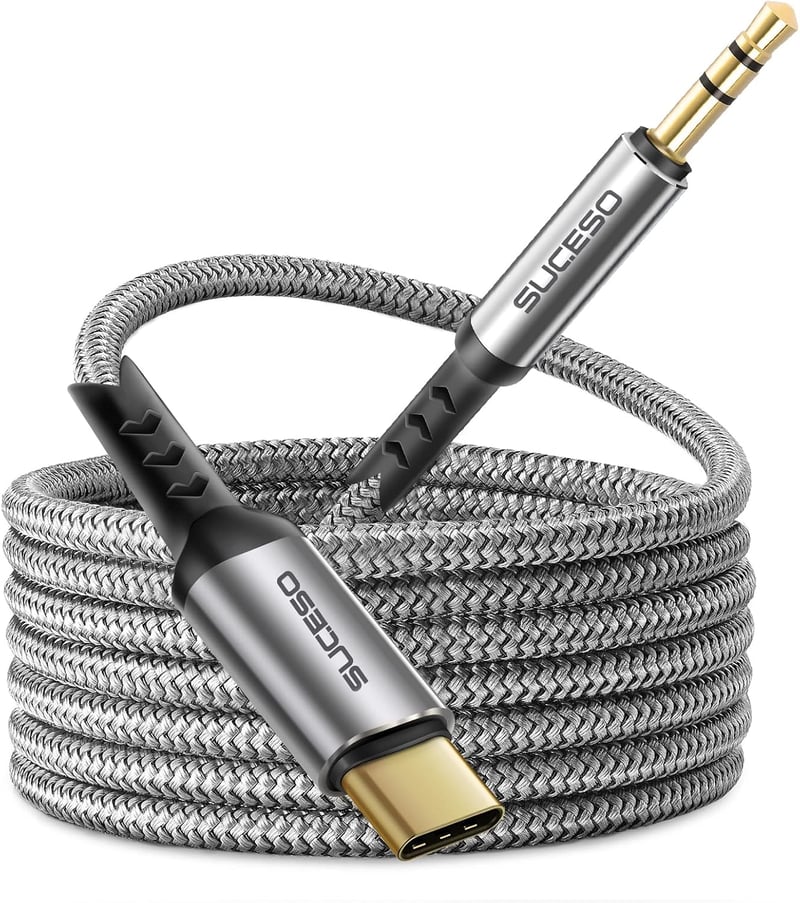 SUCESO USB C - 3.5 mm Jack Aux Kábel Samsung Galaxy S23+/S22/S21/S20/Note10, Huawei P40/P30/P20 készülékekhez, Otthoni/Autós Hifi rendszerek