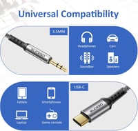 SUCESO USB C - 3.5 mm Jack Aux Kábel Samsung Galaxy S23+/S22/S21/S20/Note10, Huawei P40/P30/P20 készülékekhez, Otthoni/Autós Hifi rendszerek 2