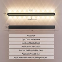 SUCIKORIO 100 cm LED Fali Lámpa - 40W Modern Fekete Világítás 3000K-6500K, 5-100% Szabályozható, Távirányítóval és Applikációval Hálószobába 5