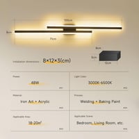 SUCIKORIO 100 cm LED Fali Lámpa - 48W Fekete Minimál Dizájn, 3000K-6500K Szabályozható Fényerő, Távirányítós és Applikációs Vezérlés Nappali 6