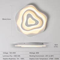 SUCIKORIO 50 cm Távirányítós LED Mennyezeti Lámpa, 48W Dimmelhető, 2700K-6500K Állítható Színhőmérséklet, Applikációval Vezérelhető, Nappali 6