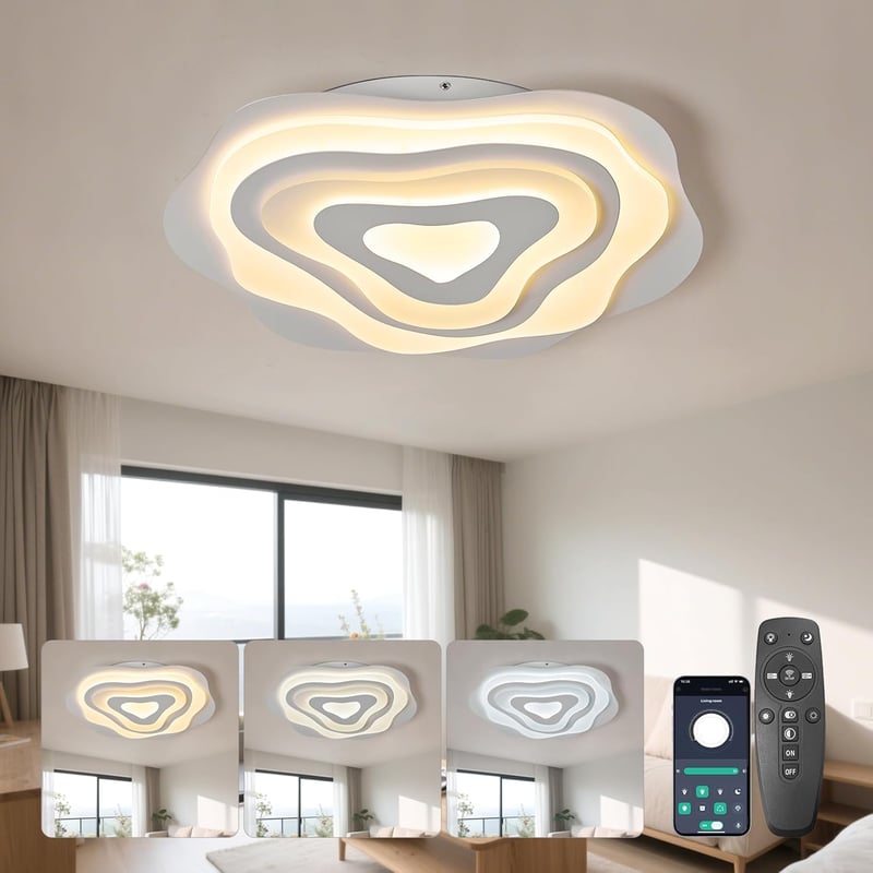 SUCIKORIO 50 cm Távirányítós LED Mennyezeti Lámpa, 48W Dimmelhető, 2700K-6500K Állítható Színhőmérséklet, Applikációval Vezérelhető, Nappali