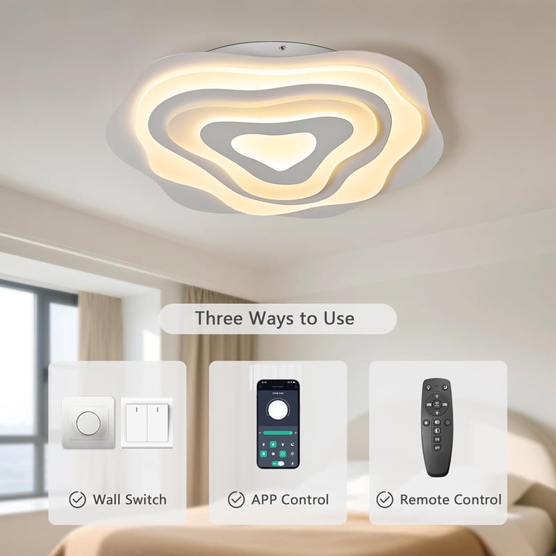 SUCIKORIO 50 cm Távirányítós LED Mennyezeti Lámpa, 48W Dimmelhető, 2700K-6500K Állítható Színhőmérséklet, Applikációval Vezérelhető, Nappali