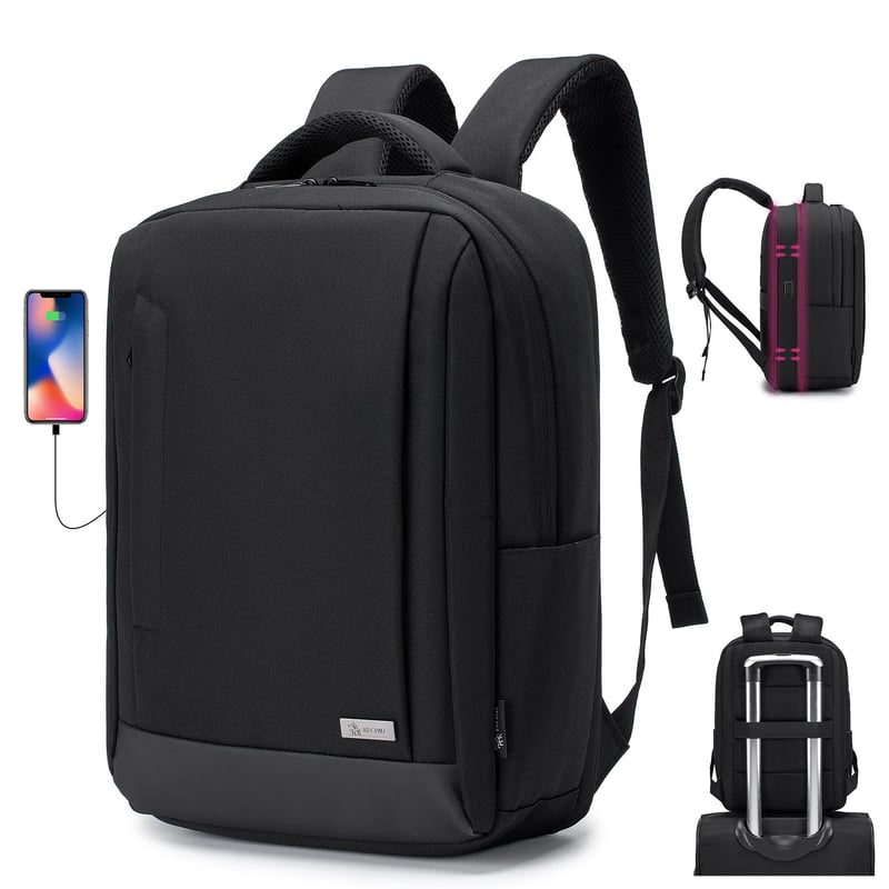 SUCIKORIO Proširivi putni ruksak s pretincem za laptop od 15,6" i USB punjačem - crni