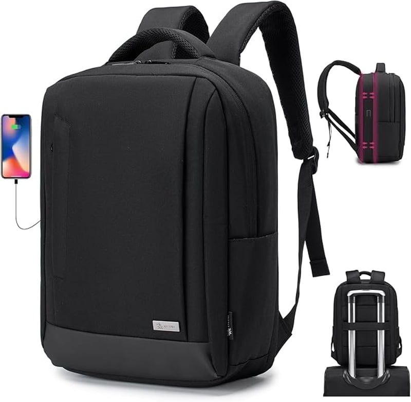 SUCIKORIO Bővíthető Utazási Hátizsák 15.6" Laptoptáskával USB Töltővel Fekete
