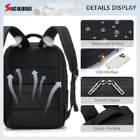 SUCIKORIO Bővíthető Utazási Hátizsák 15.6" Laptoptáskával USB Töltővel Fekete 5