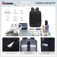 SUCIKORIO Bővíthető Utazási Hátizsák 15.6" Laptoptáskával USB Töltővel Fekete 4