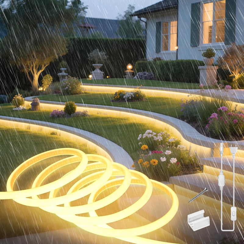 SUCIKORIO COB Neon LED traka 2 m, silikonska vodootporna vatrootporna IP65 okrugla LED traka toplo bijela 3000K 10 mm za vanjsku upotrebu 230V fleksibilna svjetlosna traka s napajanjem za zabave i kuhinju