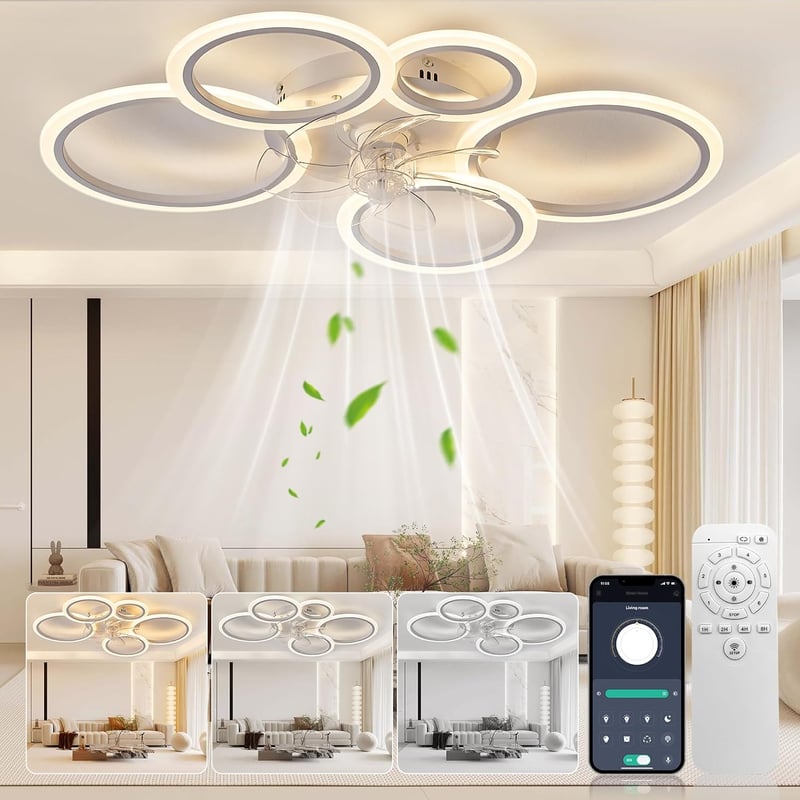 SUCIKORIO LED Mennyezeti Ventilátor Világítással - Csendes, Távirányítós, 3 Színhőmérséklet, 6 Sebesség, App Vezérlés, Nappali, Háló
