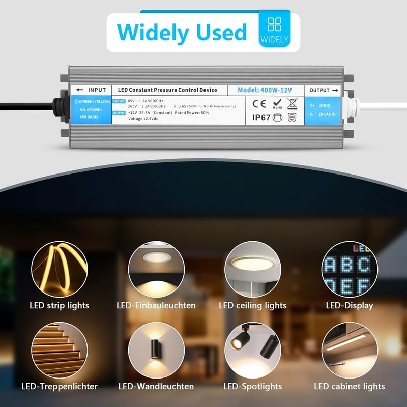 SUCIKORIO LED Tápegység 12V 36W IP67 Vízálló Transzformátor LED Szalaghoz