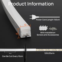 Bandă LED Neon SUCIKORIO 10 m, Silicon Impermeabil Ignifug IP65 Alb Cald 3000K 10 mm Bandă Luminoasă de Exterior 230V Flexibilă Iluminat DIY pentru Casă și Petreceri cu Sursă de Alimentare Inclusă 4
