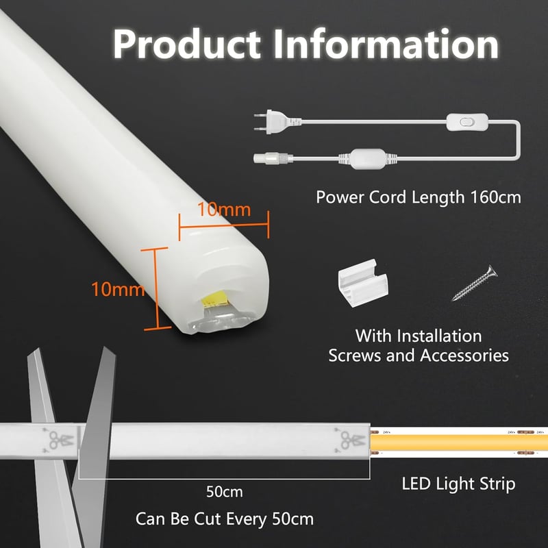 SUCIKORIO Neon LED szalag COB 10m kültéri 220V IP65 természetes fehér 4000K