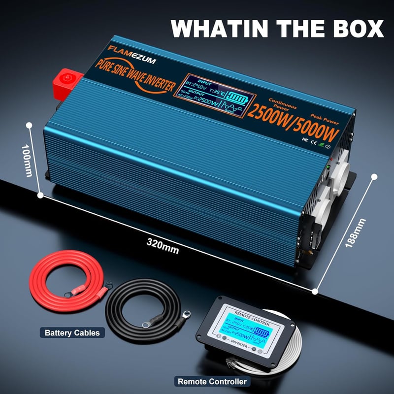 SUDOKEJI 2500W Autós Inverter 24V-230V Átalakító 2 EU Aljzat USB Porttal