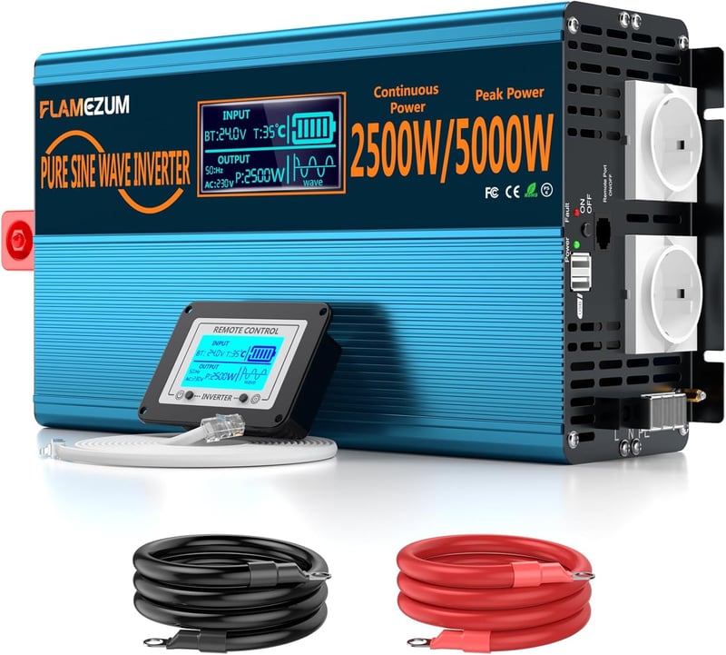 SUDOKEJI 2500W Autós Inverter 24V-230V Átalakító 2 EU Aljzat USB Porttal