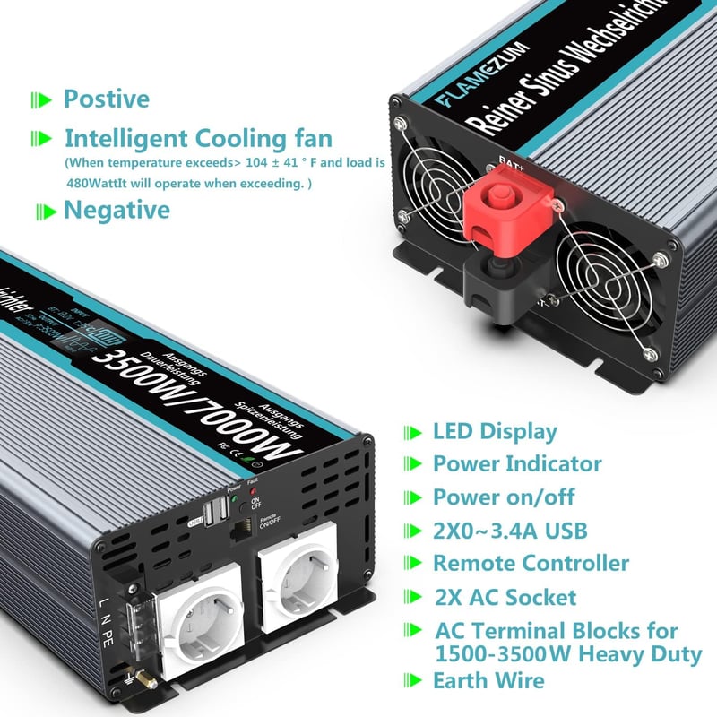 SUDOKEJI 3500W Tiszta Szinusz Inverter 12V-230V Távirányítóval USB Portokkal
