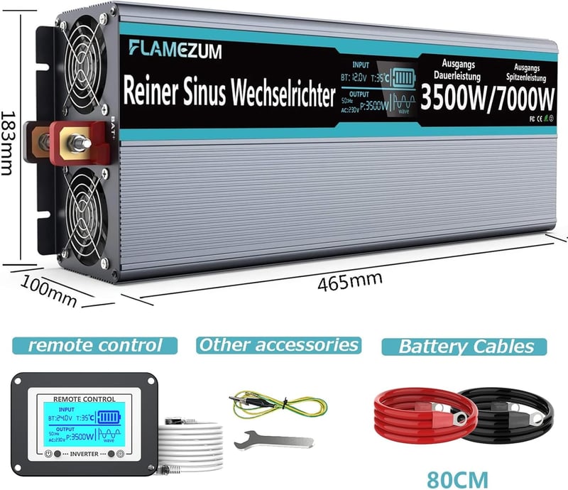 SUDOKEJI 3500W Tiszta Szinusz Inverter 12V-230V Távirányítóval USB Portokkal