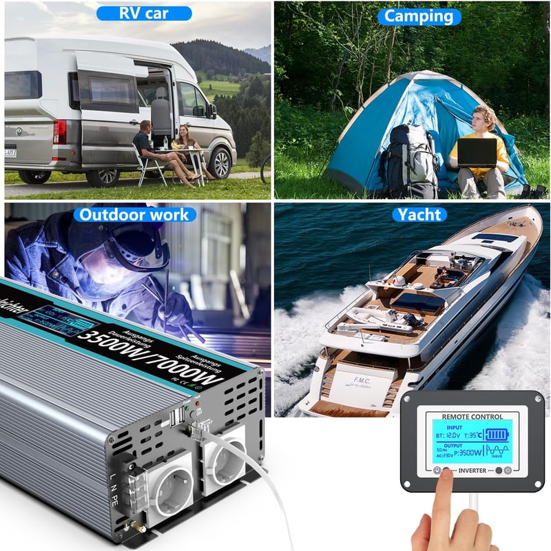 SUDOKEJI 3500W Tiszta Szinusz Inverter 12V-230V Távirányítóval USB Portokkal
