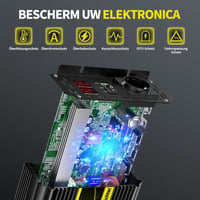 SUDOKEJI Feszültségátalakító 1500W/3000W Színuszos Inverter 12V-230V EU Csatlakozóval, LCD Kijelzővel, Távirányítóval és USB Porttal Autóba, 4