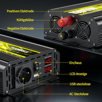 SUDOKEJI Feszültségátalakító 1500W/3000W Színuszos Inverter 12V-230V EU Csatlakozóval, LCD Kijelzővel, Távirányítóval és USB Porttal Autóba, 2