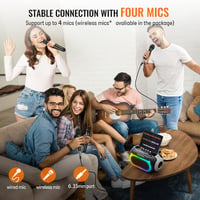 SUDOTACK Karaoke Gép 2 Vezeték Nélküli Mikrofonnal, Bluetooth Hangszóró 5