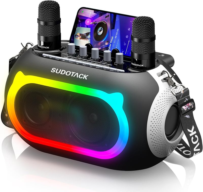 SUDOTACK Karaoke Gép 2 Vezeték Nélküli Mikrofonnal, Bluetooth Hangszóró