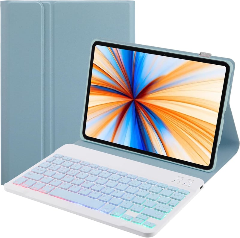 SUEEWE Billentyűzetes Tok Xiaomi Pad 6s Pro 12.4" Tablethez - TPU Hátlap, 7 Színű Háttérvilágítás, Levehető QWERTZ Billentyűzet, Kék