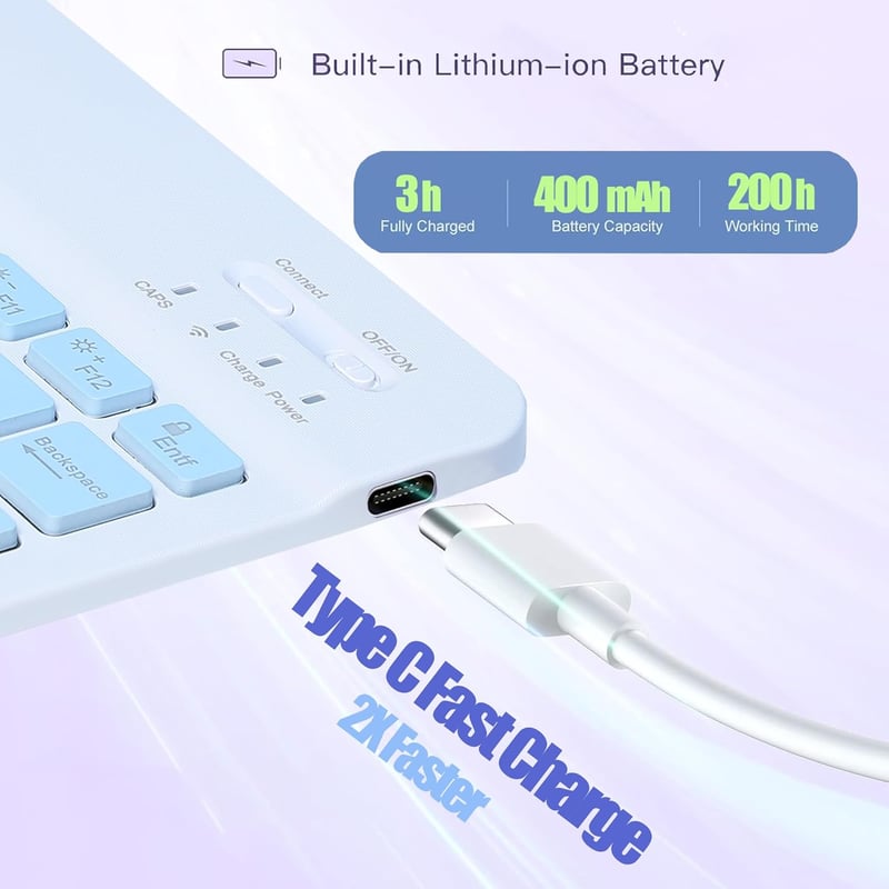 SUEEWE Billentyűzetes Tok Xiaomi Pad 6s Pro 12.4" Tablethez - TPU Hátlap, 7 Színű Háttérvilágítás, Levehető QWERTZ Billentyűzet, Kék
