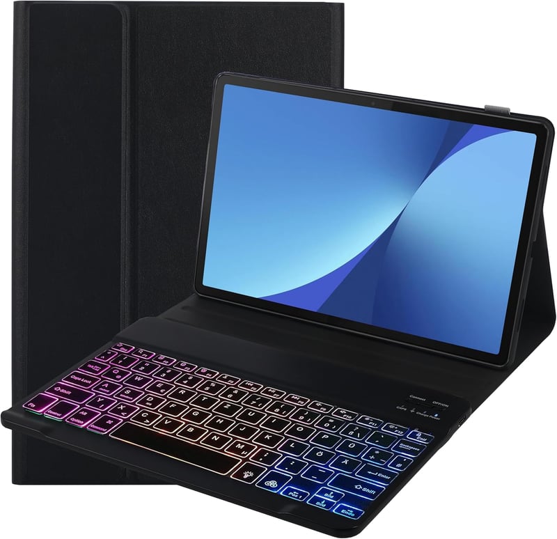 SUEEWE Bluetooth Billentyűzetes Tok Lenovo Tab P11 (2nd Gen) 11.5" Tablethez - 7 Színű Háttérvilágítás, Levehető QWERTZ Billentyűzet, Fekete
