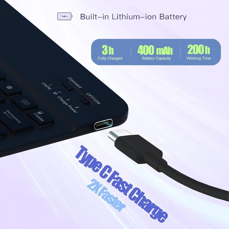 SUEEWE Bluetooth Billentyűzetes Tok Samsung Galaxy Tab S10 FE+/Plus 13,1" Tablethez - 7 Színű Háttérvilágítás, Levehető QWERTZ, TPU Hátlap, 
