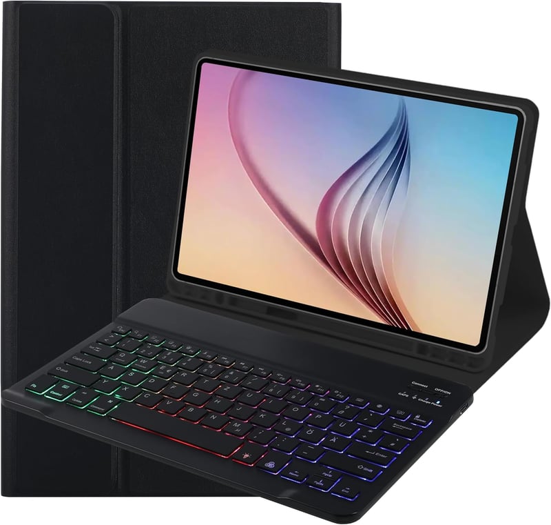 SUEEWE Bluetooth Billentyűzetes Tok Samsung Galaxy Tab S10 FE+/Plus 13,1" Tablethez - 7 Színű Háttérvilágítás, Levehető QWERTZ, TPU Hátlap, 