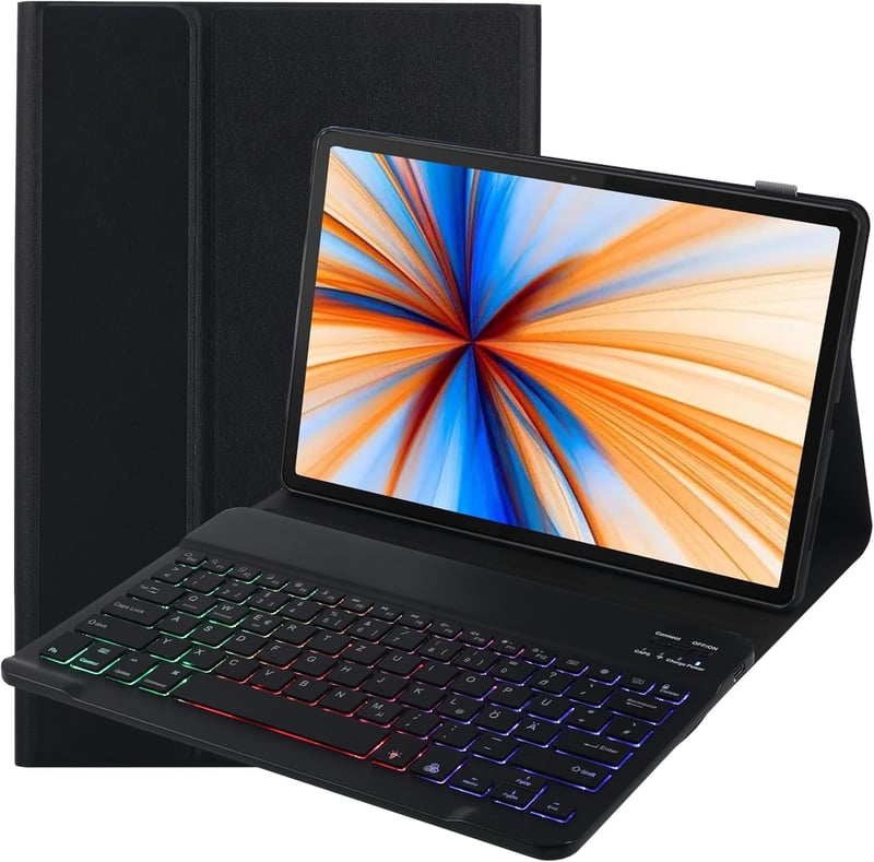 SUEEWE Háttérvilágítású Bluetooth Billentyűzetes Tok Xiaomi Pad 6s Pro 12.4" Tablethez - Levehető QWERTZ Billentyűzet, 7 Színű LED, TPU Védő