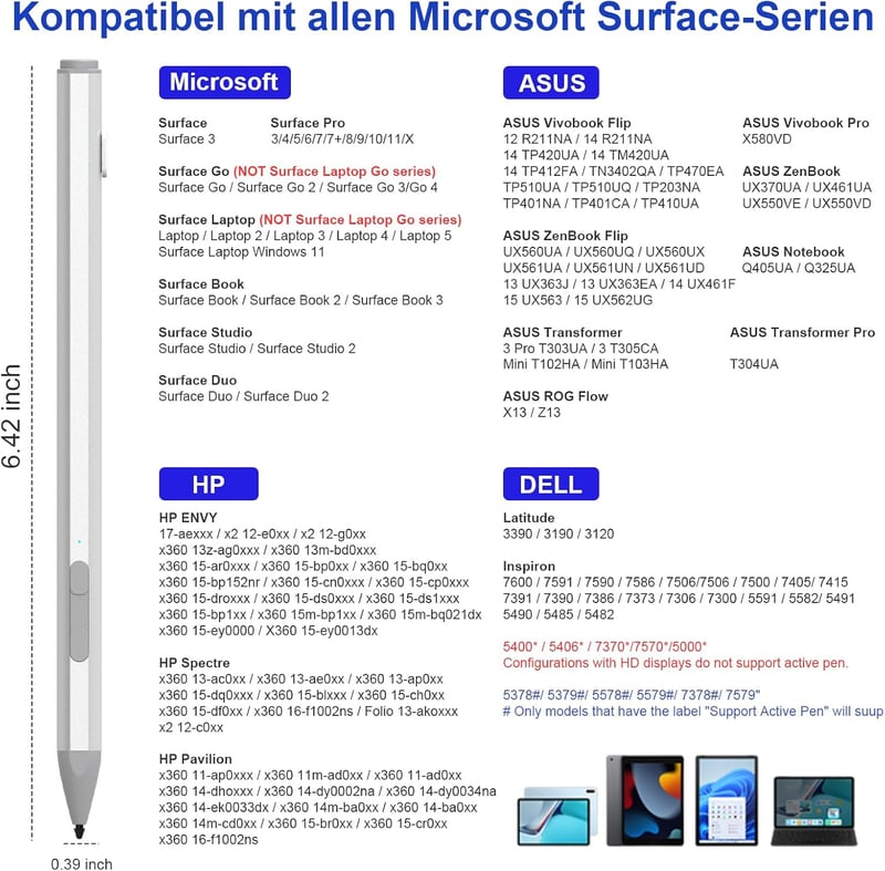 Suejezt Surface Pen stylus 4096 nyomásérzékenység, mágneses, tenyérelutasítás