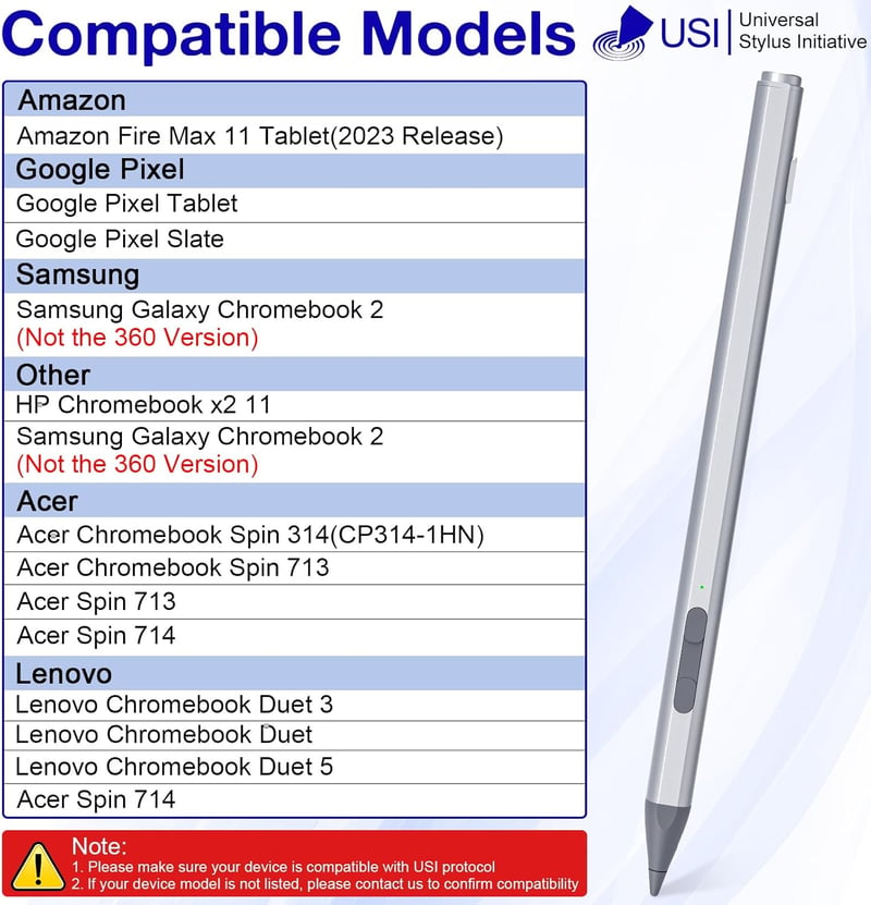 Suejezt USI 2.0 Stylus Pen 4096 nyomásszint Chromebook Tablet stylus