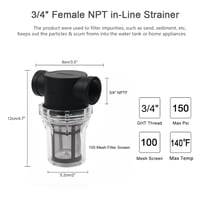 Vrtni filter za vodu Suerhatcon 3/4" (25 mm) - Mrežasti umetak od nehrđajućeg čelika 100 mesh za sustave navodnjavanja, perivi predfilter za vodenu pumpu 2