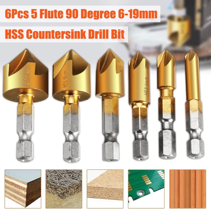 Sufubyte 6 részes 1/4" HCS fáziskés készlet 5 élű 6-19mm fához és fémhez