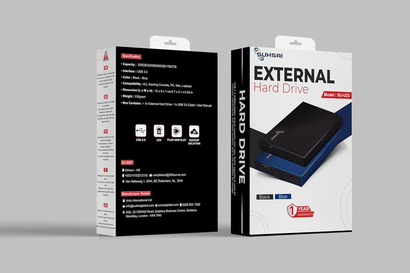 SUHSAI 1TB Hordozható Külső Merevlemez USB 3.0 PC Mac Laptop Konzol