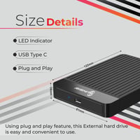 Prenosný externý pevný disk SUHSAI 1 TB, 2,5", USB-C, čierny – kompatibilný s PC, Mac, notebookom, Chromebookom, tenké HDD úložisko dát 6