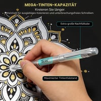 Set de Pixuri cu Gel Metalizat SUIN – Auriu, Argintiu și Alb, 3 bucăți, Grosime vârf 1,0 mm, Cerneală pigmentată mată pentru hârtie închisă la culoare, pentru desen și scris 4