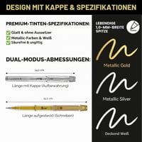 Set de Pixuri cu Gel Metalizat SUIN – Auriu, Argintiu și Alb, 3 bucăți, Grosime vârf 1,0 mm, Cerneală pigmentată mată pentru hârtie închisă la culoare, pentru desen și scris 7